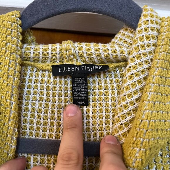 Eileen Fisher Organic Cotton Blend Hooded Sweater Womens Yellow Size Medium Knit - Picture 4 of 4